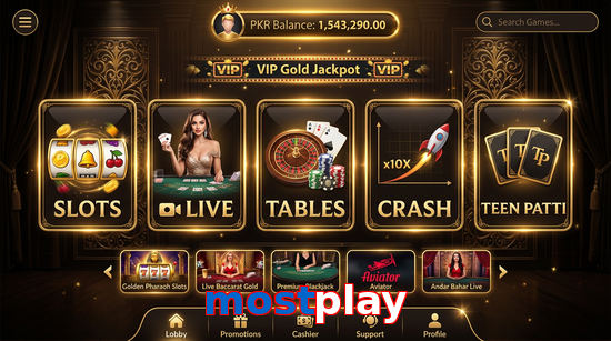 Main screen of Mostplay casino page for PK players